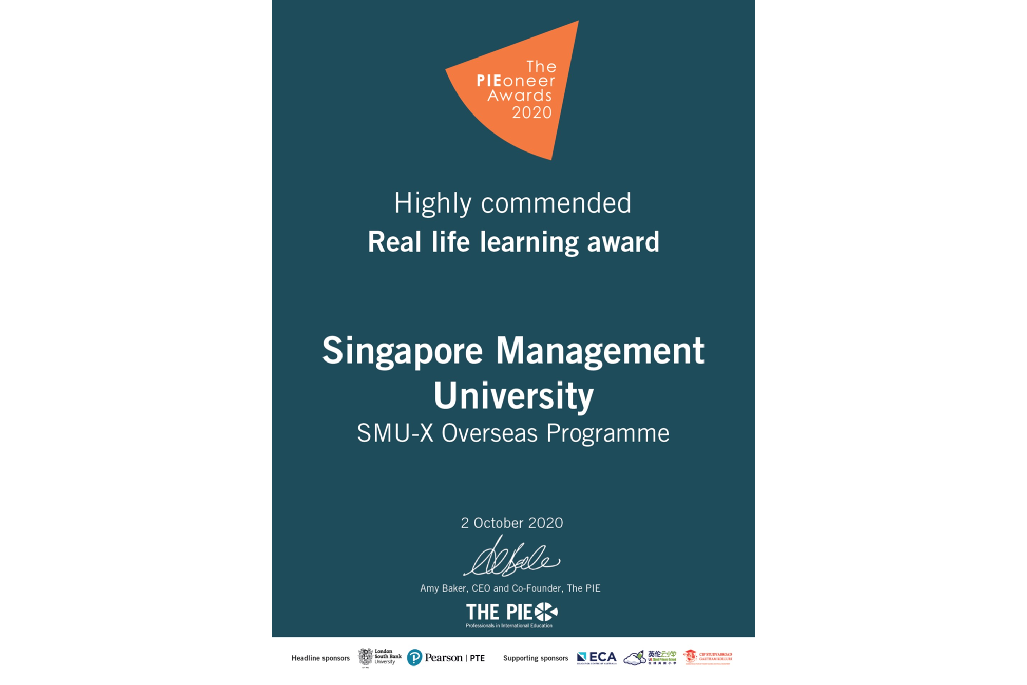 SMU-X OVERSEAS PROGRAMME LAUDED IN ‘REAL LIFE LEARNING’ CATEGORY OF 2020 PIEONEER AWARDS